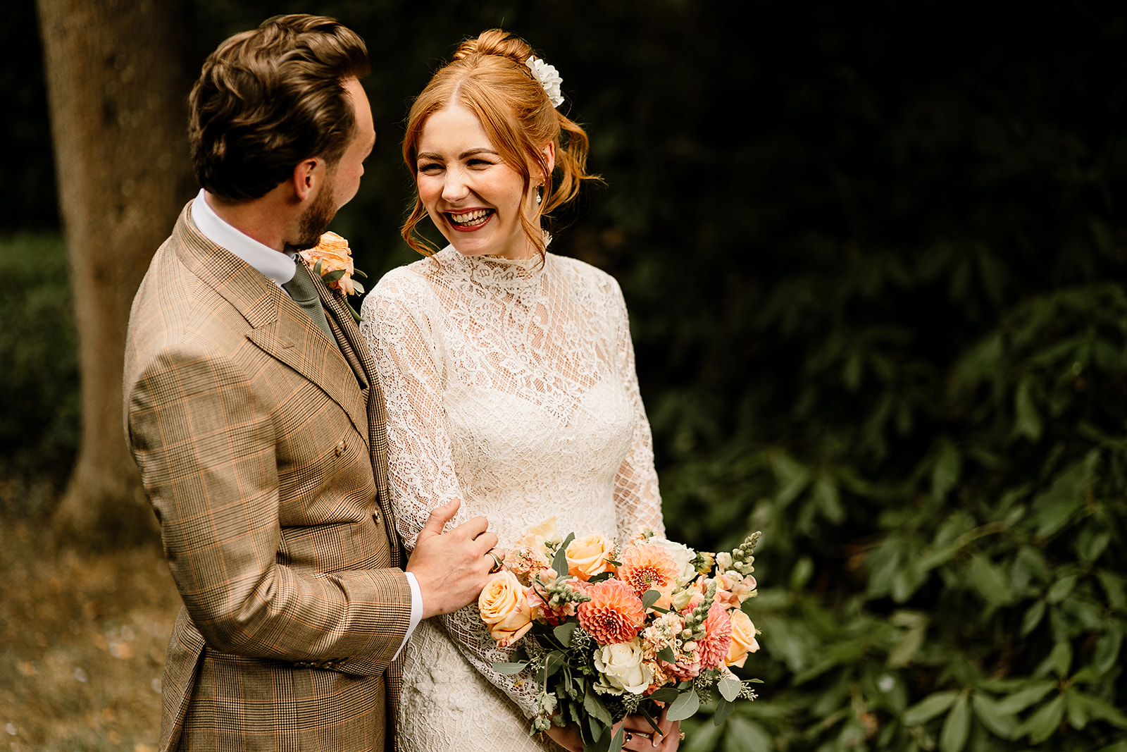 relaxed bride & groom portraits at the woodman inn huddersfield