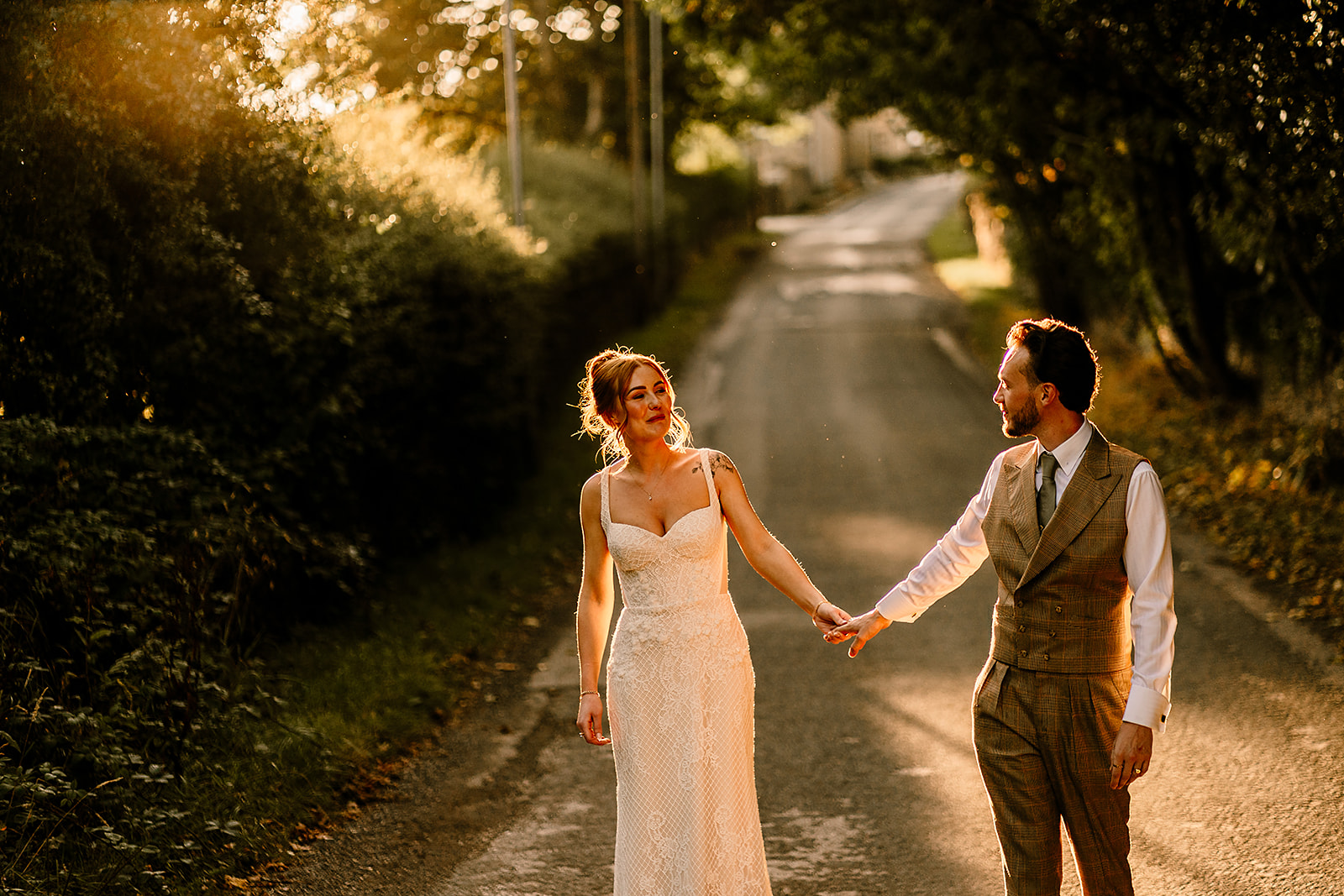 bride & groom at golden hour