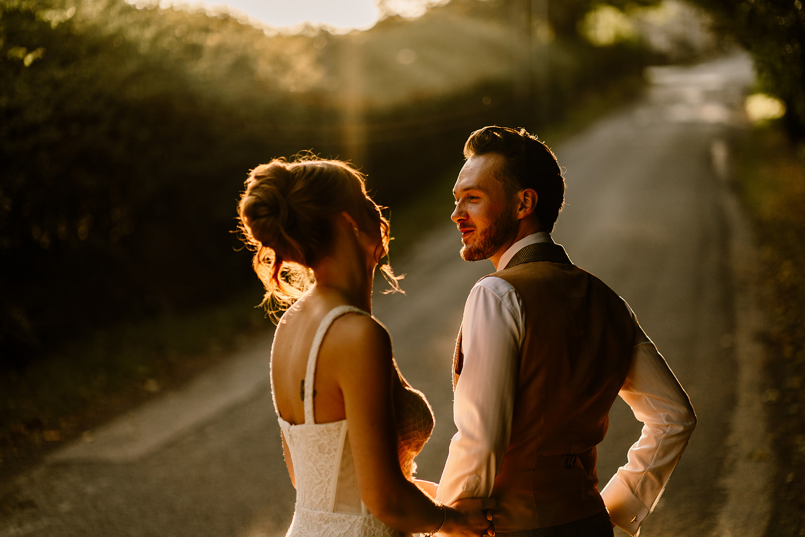 bride & groom at golden hour