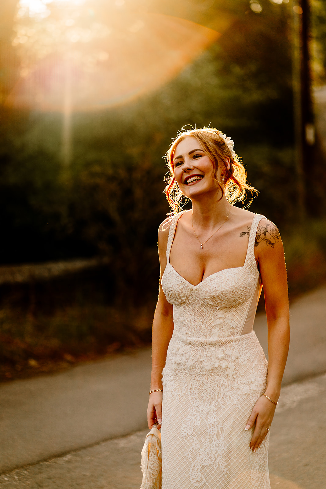 bride & groom at golden hour