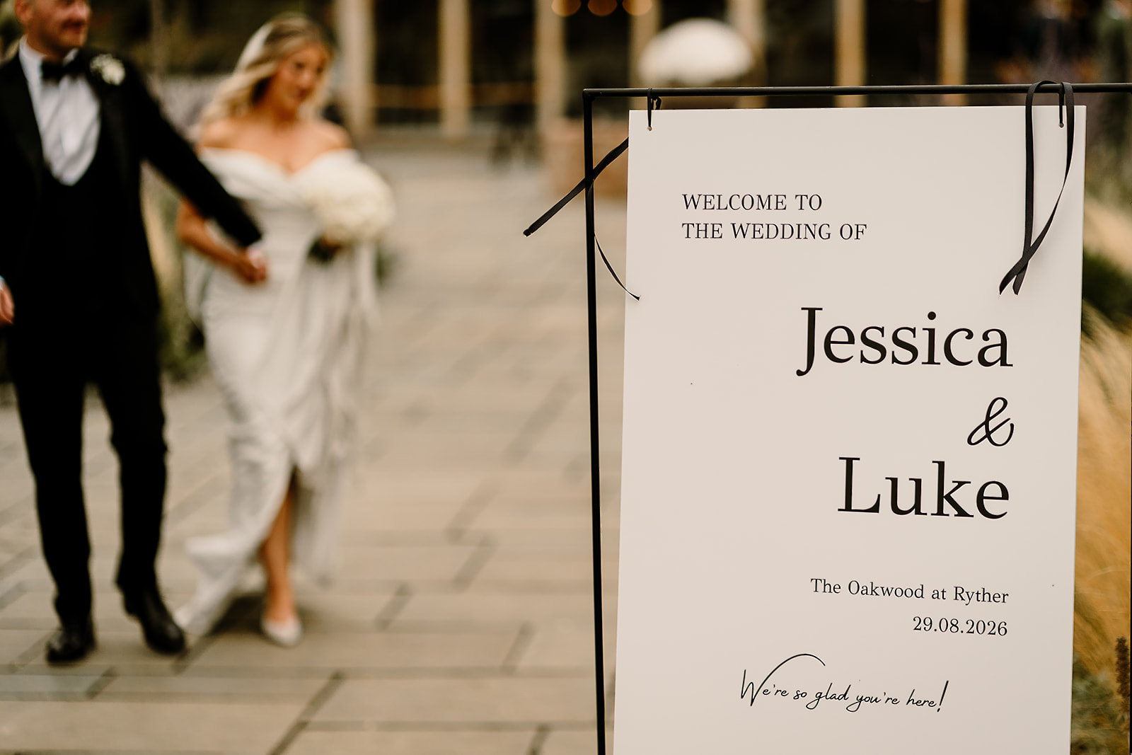 Jessica and Luke celebrating their black tie wedding at The Oakwood at Ryther, Yorkshire