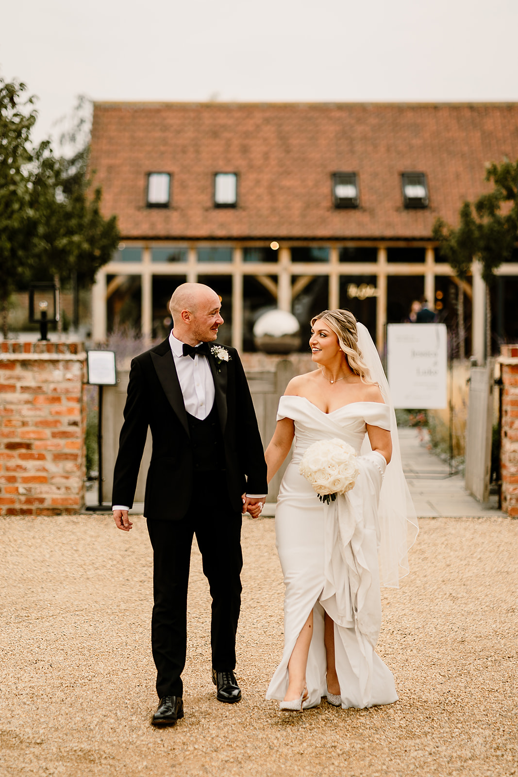 Jessica and Luke celebrating their black tie wedding at The Oakwood at Ryther, Yorkshire