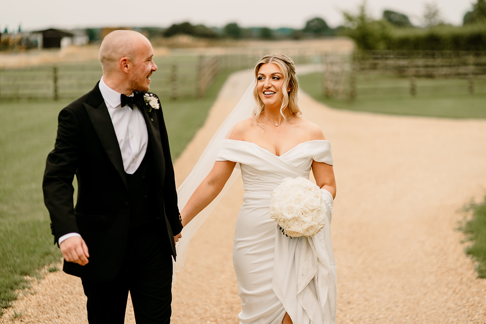 Jessica and Luke celebrating their black tie wedding at The Oakwood at Ryther, Yorkshire