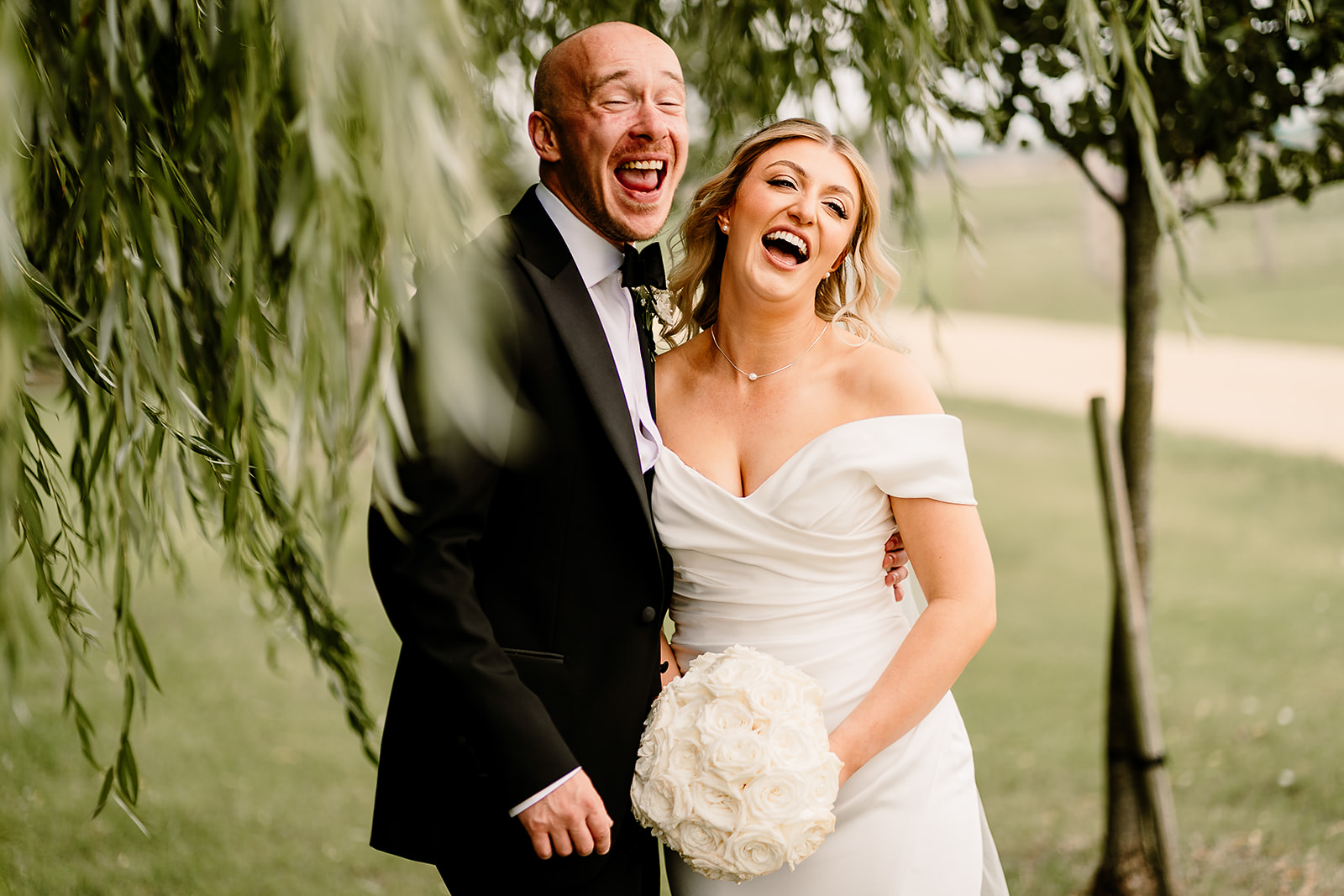 Jessica and Luke celebrating their black tie wedding at The Oakwood at Ryther, Yorkshire