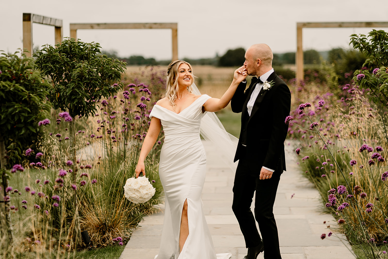 Jessica and Luke celebrating their black tie wedding at The Oakwood at Ryther, Yorkshire