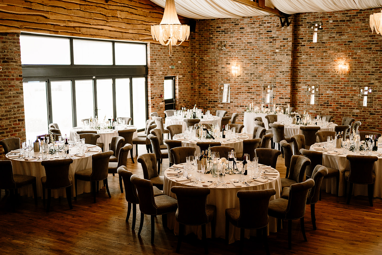 Jessica and Luke celebrating their black tie wedding at The Oakwood at Ryther, Yorkshire