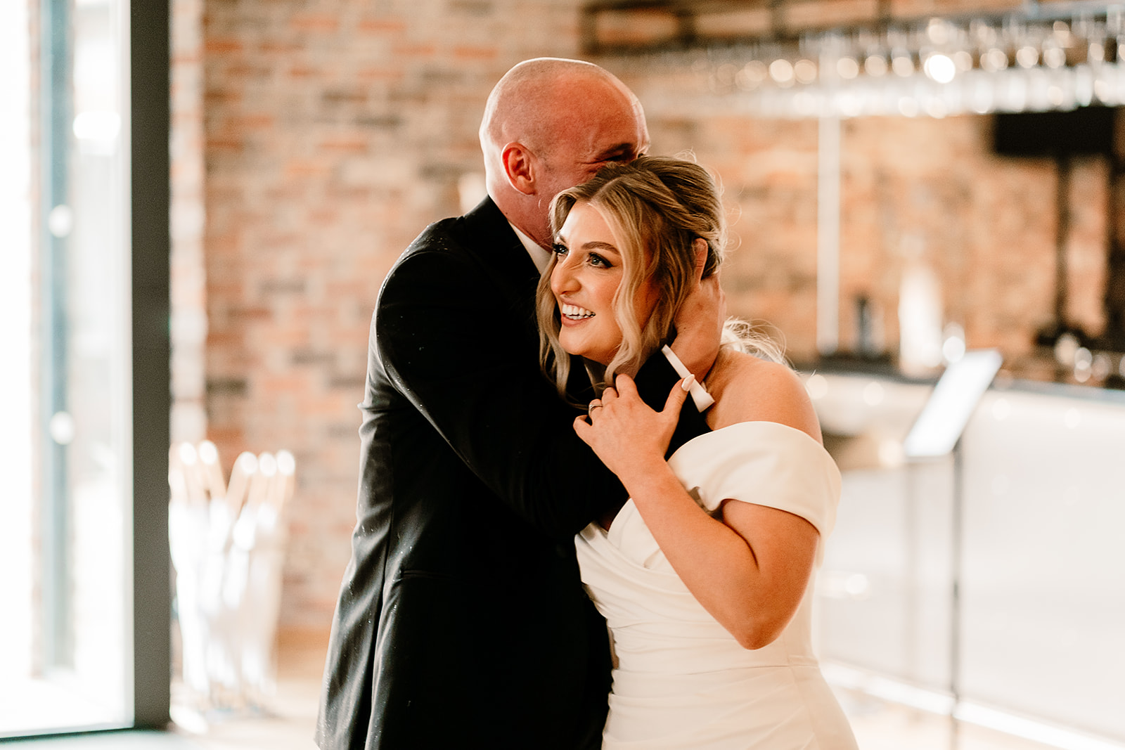 Jessica and Luke celebrating their black tie wedding at The Oakwood at Ryther, Yorkshire
