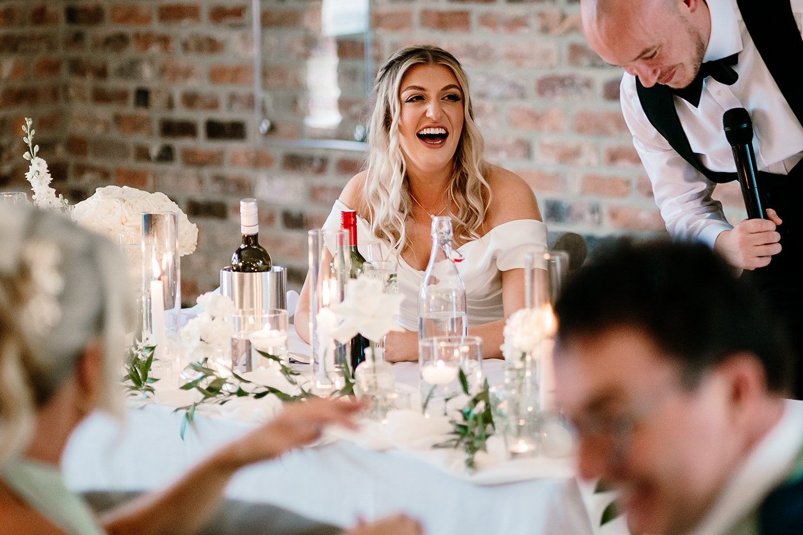 Jessica and Luke celebrating their black tie wedding at The Oakwood at Ryther, Yorkshire