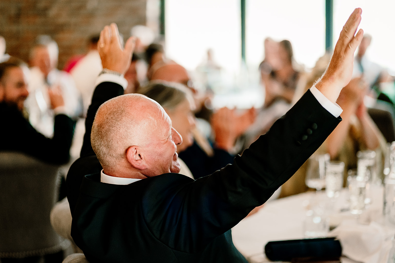 Jessica and Luke celebrating their black tie wedding at The Oakwood at Ryther, Yorkshire