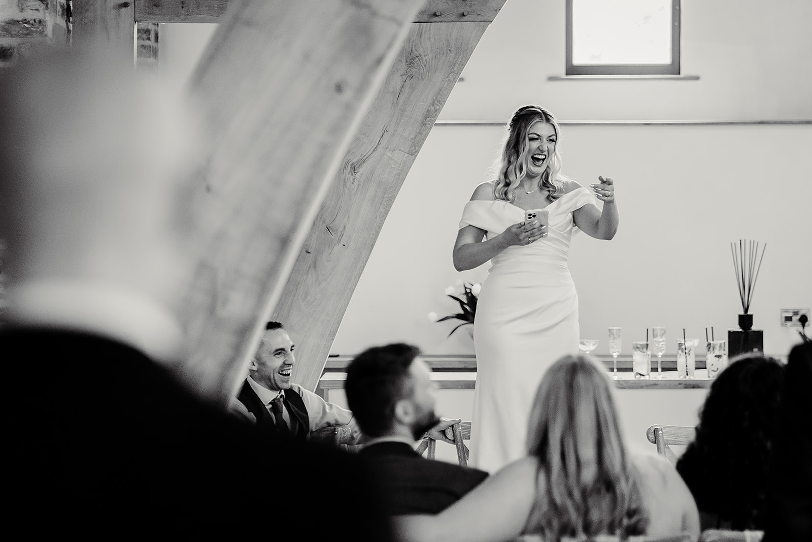 Jessica and Luke celebrating their black tie wedding at The Oakwood at Ryther, Yorkshire