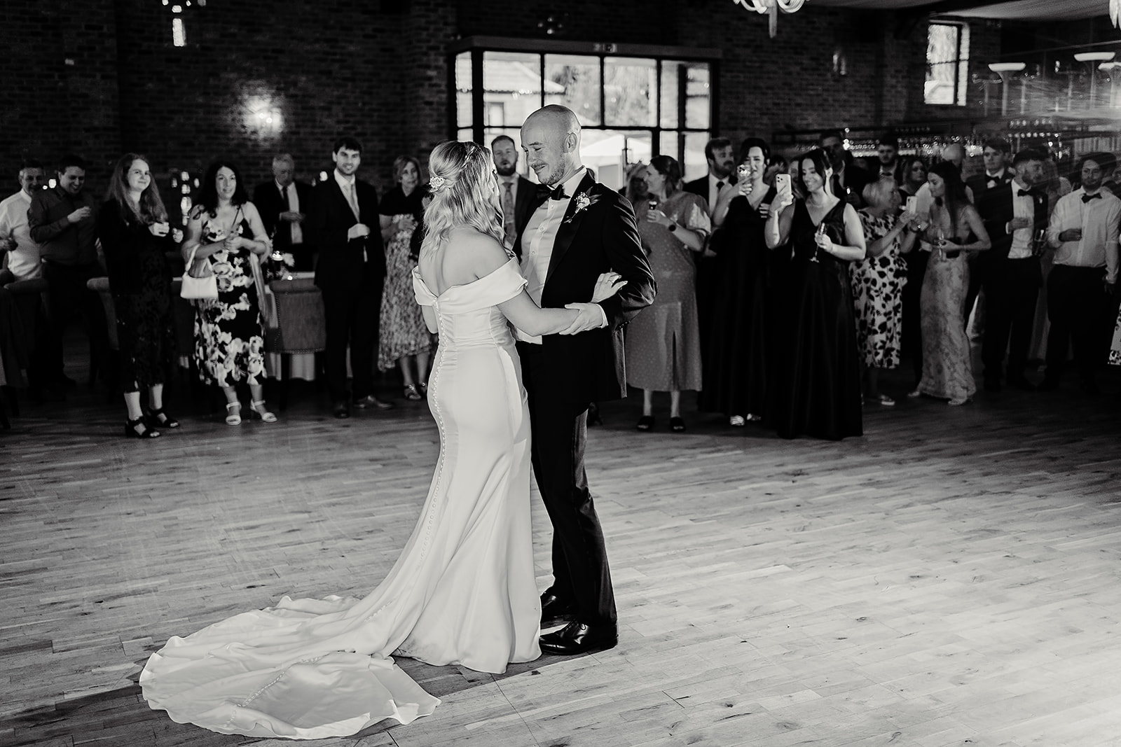 Jessica and Luke celebrating their black tie wedding at The Oakwood at Ryther, Yorkshire