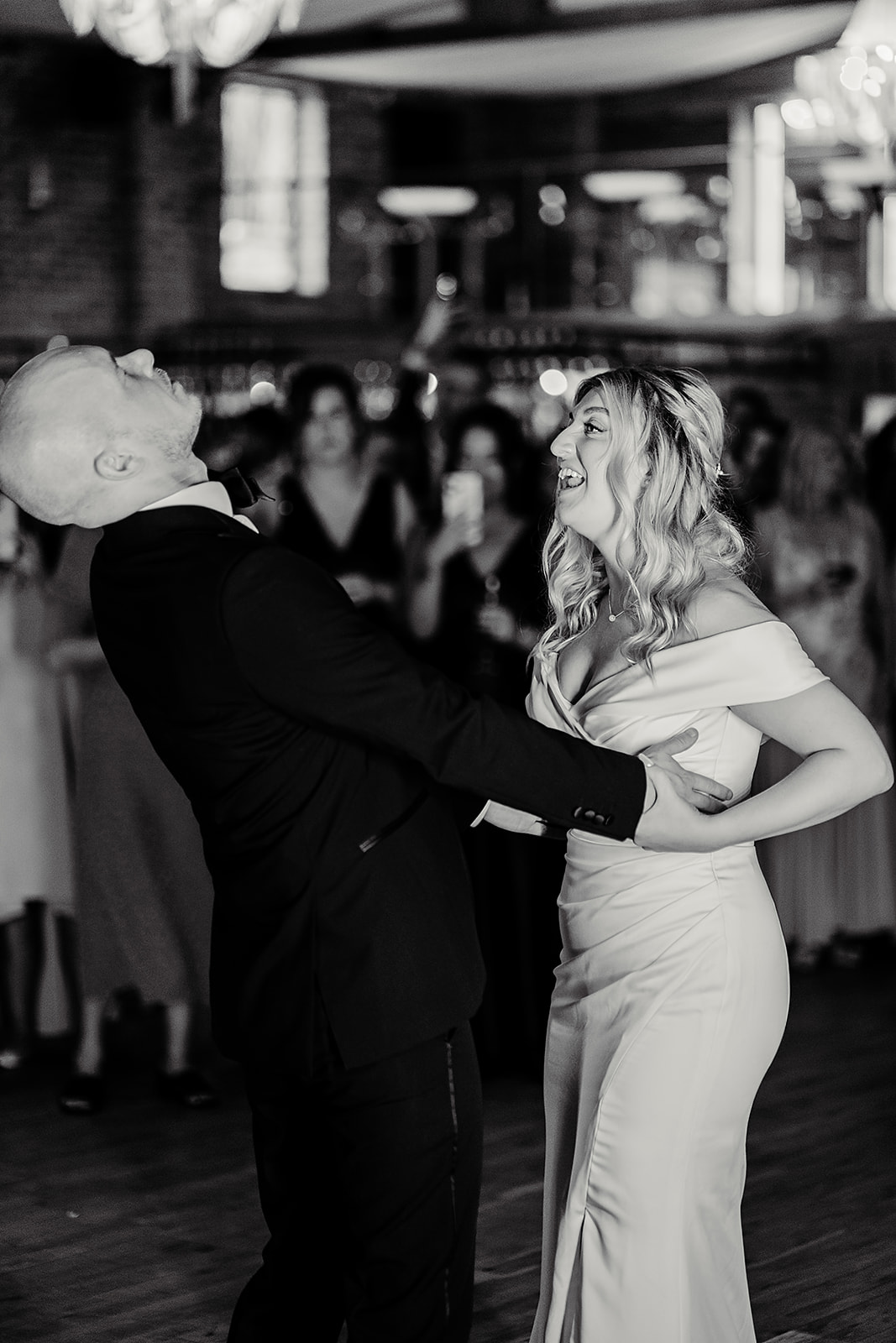 Jessica and Luke celebrating their black tie wedding at The Oakwood at Ryther, Yorkshire
