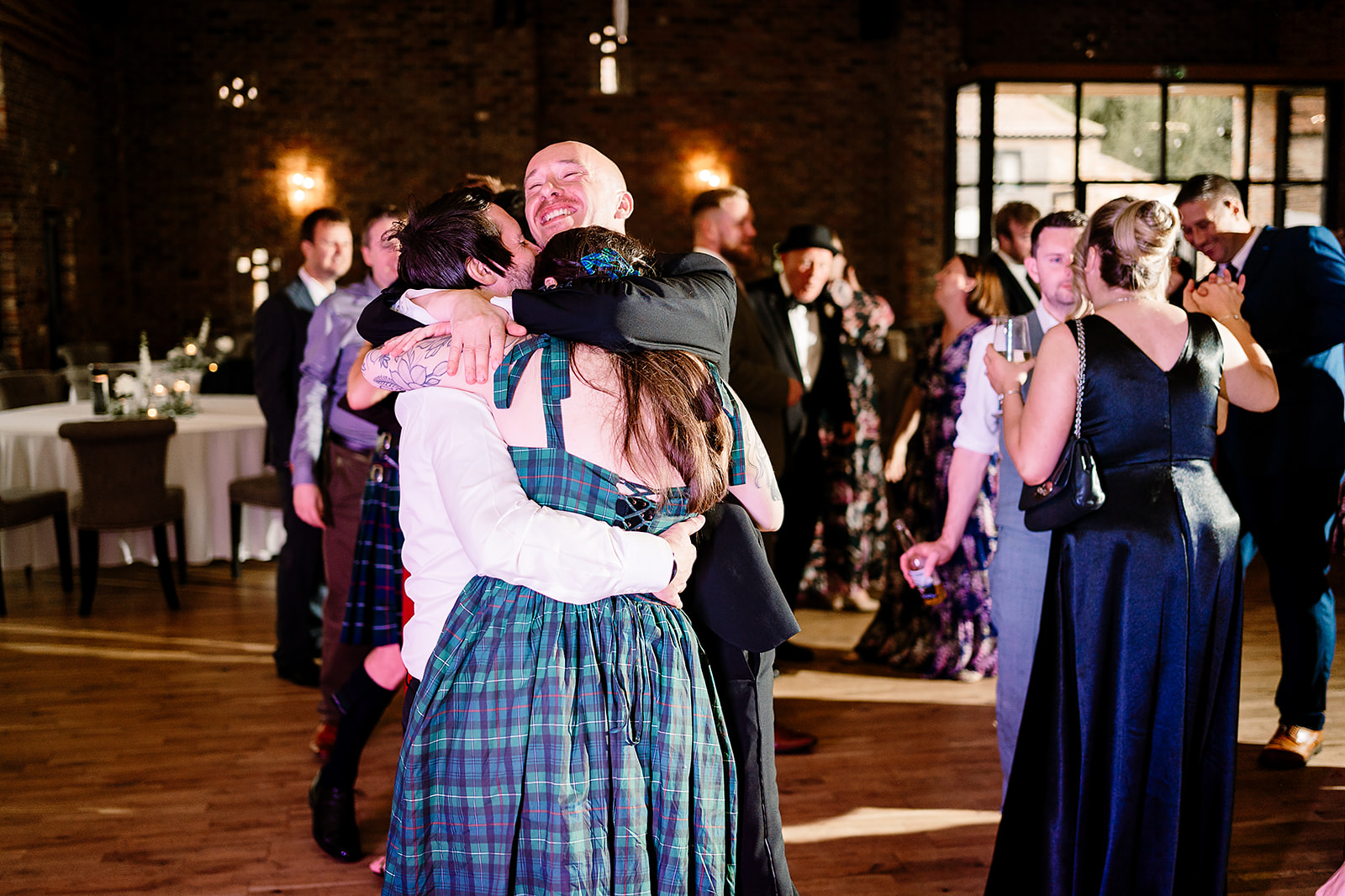 Jessica and Luke celebrating their black tie wedding at The Oakwood at Ryther, Yorkshire