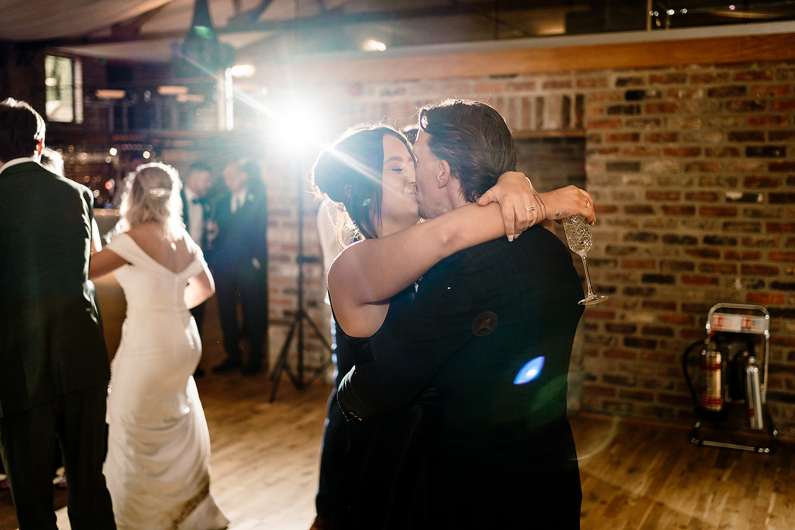 Jessica and Luke celebrating their black tie wedding at The Oakwood at Ryther, Yorkshire