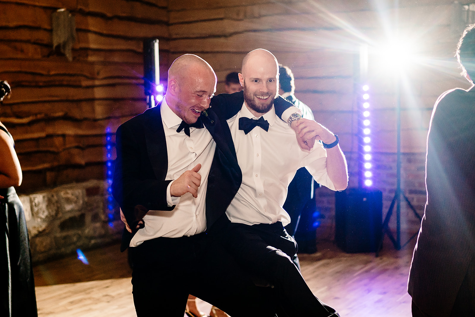 Jessica and Luke celebrating their black tie wedding at The Oakwood at Ryther, Yorkshire